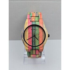 Bewell Colorful Bamboo Wood Watch Quartz Analog 40mm Floral Unisex New Battery